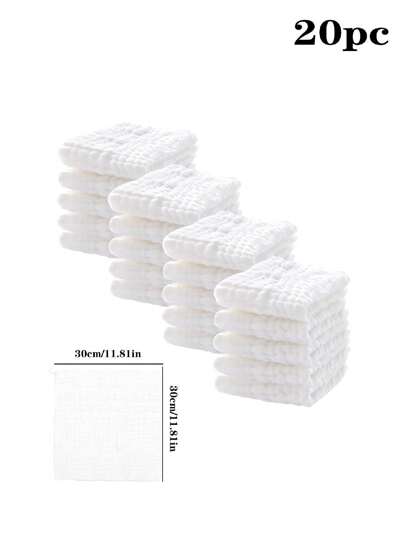 20 件装柔软婴儿毛巾套装 - 纯色口水巾、浴巾、面巾和毛巾，适合男孩和女孩，6 层超吸水面料，非常适合新生儿登记和节日礼物（白色，20 件，拉伸尺寸：11.81 英寸 X 11.81 英寸）