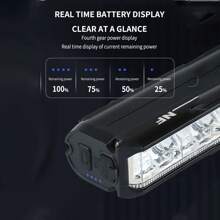 1 件 ESLNF 2000mAh 自行车灯，铝合金防水，宽光束，Type-C 充电，适用于山地车和公路车，碳纤维灯架 - 彩色 - 查看 7