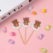 12pcs Cute Cloud And Bear Cupcake Decoration Plugins, Dessert Decoration For Birthday Parties - Multicolor - View 8