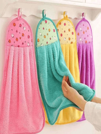 1/3/10pcs Coral Velvet Fleece Fingertip Towel Set Bathroom Supplies With Hanging Loop For Hand Drying, Dishwashing And Bathroom Use, Tea Towel, Soft Hand Towel, Absorbent Cloth Dishcloths, Hanging Cloth, Kitchen Accessories