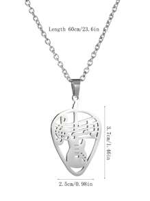 1pc Stainless Steel Rock Guitar Pendant Necklace, Unisex Fashion Jewelry, Suitable For Music Festivals, Parties, And Daily Wear - Guitar Note Necklace - View 2