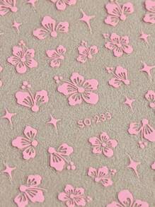 3D 芙蓉花指甲贴纸夏季装饰粉色白色花朵指甲贴热带树叶滑块美甲贴 2 件 - 彩色 - 查看 8