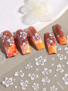 3D 芙蓉花指甲贴纸夏季装饰粉色白色花朵指甲贴热带树叶滑块美甲贴 2 件 - 彩色 - 查看 3