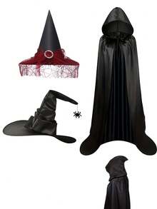 萬聖節斗篷套裝黑色死神斗篷服裝鐮刀角色扮演派對裝扮道具 - 彩色 - 查看 1