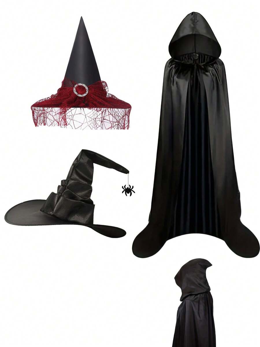 萬聖節斗篷套裝黑色死神斗篷服裝鐮刀角色扮演派對裝扮道具 - 彩色 - 查看 1