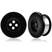 2入組黑色柿膠鈕扣單邊擴孔耳環，帶O型環伸展珠寶 - 耳擴 - 查看 12