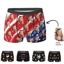 定制男士趣味内裤，印有妻子肖像的个性化照片平角内裤，送给男朋友或丈夫的有趣礼物 - 黑色 - 查看 3