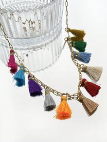 Monlansher 1條女士不鏽鋼鏈項鍊，波西米亞風格多彩流蘇，時尚簡約多用途，適用於女性獨特時尚風格的日常佩戴鏈 - 流蘇上項鍊 - 查看 9