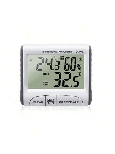 1 件装数字室内/室外温度计湿度计，带时钟和日历，便携式，带霜冻报警探头，家居装饰，房间装饰