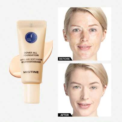 MISTINE 5克全效遮瑕粉底液，适合混合性肌肤，24小时保湿，护肤保湿配方，防水，打造自然妆效，1支装