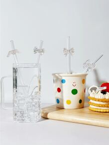 1 ống hút thủy tinh nơ nhiều màu, chịu nhiệt, dùng cho trà sữa, nước ép, sữa, đồ uống lạnh, ống hút thủy tinh cong có trang trí nơ, nhà bếp, quà tặng Giáng sinh - Ống hút nơ đầy màu sắc - Xem 3