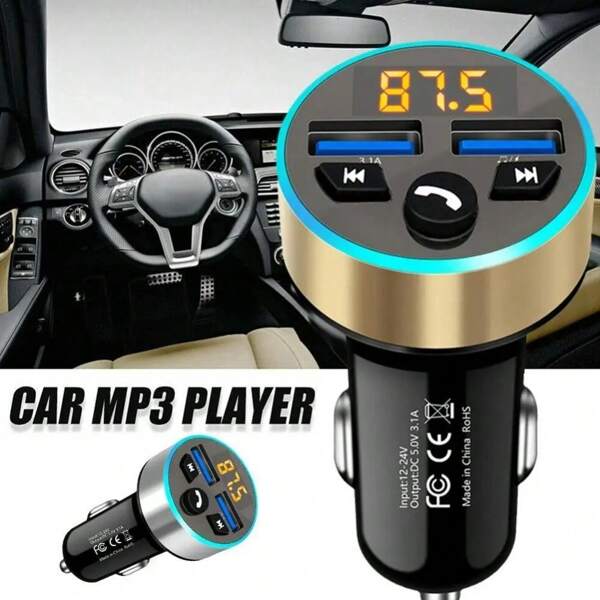 مشغل سيارة MP3 بلوتوث 5.0 مع جهاز استقبال إرسال FM وشاحن سيارة باليد مع شاحن سريع USB مزدوج 3.1A , وملحقات سيارة