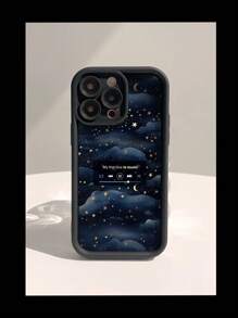 1pc Fashionable Thickened Shockproof Starry Night & Music Player Pattern Phone Case, Compatible With Apple - Black - View 2