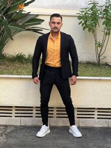 Men's Set Blazer Pants Slim Suit Formal Fashion - Black - View 2