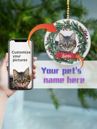 Personalized Pet Accessories, Custom Cat Ornament, Pet Memorial Jewelry, Cat Photo Ornament, Pet Portrait Name Gift Gifts Birthday Graduation