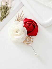 1朵胸花+1朵腕花，韩式绿色和米色玫瑰手链，适合伴娘、婚礼、派对、日常佩戴，也适合情人节、夏季、海滩等场合。 - 紅色 - 查看 5