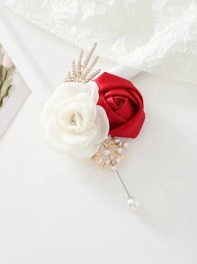 1朵胸花+1朵腕花，韩式绿色和米色玫瑰手链，适合伴娘、婚礼、派对、日常佩戴，也适合情人节、夏季、海滩等场合。 - 紅色 - 查看 3