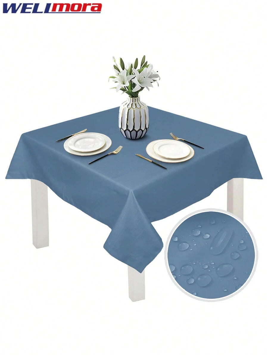 Mantel De Mesa Cuadrado Antideslizante Color Azul Real (140x140 Cm) Mantel De Cocina Decorativo Impermeable Hecho De Tela Resistente A Manchas Y Arrugas Con Diseño Minimalista - Duradero, Lavable Y Fácil De Cuidar - Apto Para Interiores Y Exteriores - Perfecto Para Fiestas, Banquetes Y Picnics - Azul Marino - Ver 1