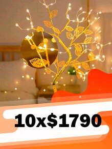 PAQUETE DE 10 PIEZAS LAMPARA DECORATIVA DE ARBOL CON HOJAS DORADAS CON 72 LUCES LED - Champán - Ver 1