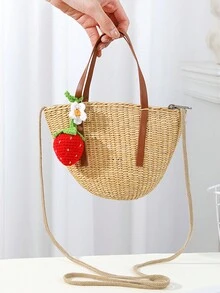 2024新款夏季艺术花草编织手提包沙滩托特包编织袋手机斜挎包 - 貝殼包 - 查看 11