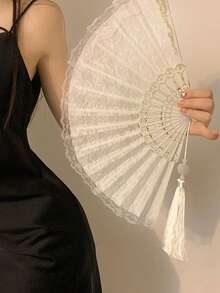 蕾絲扇，舞蹈用扇子，摺疊扇，攝影用造型道具 - 彩色 - 查看 4