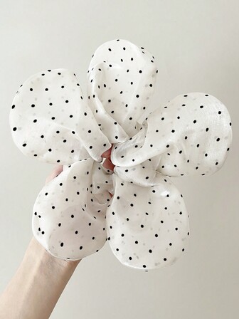 1 件花朵形状黑色波尔卡圆点大号时尚发带，学校