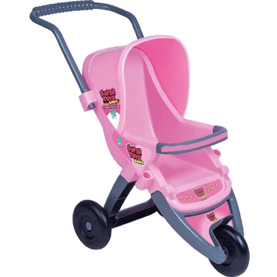 Carrinho De Boneca Rosa C/ Alça 03 Rodas Passeio Meninas - Super Toys 438
