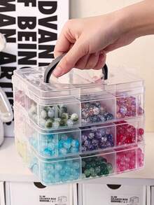 1pc 3-Tier 18-Grid Transparent Adjustable Stackable Compartment Slot Plastic Storage Box For Organizing Toys, Jewelry, And Accessories - Clear - View 1