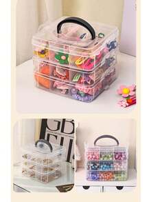 1pc 3-Tier 18-Grid Transparent Adjustable Stackable Compartment Slot Plastic Storage Box For Organizing Toys, Jewelry, And Accessories - Clear - View 8
