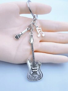 Thời trang DIY Phụ kiện Guitar Microphone Tai nghe Nốt nhạc Sáng tạo Người yêu âm nhạc Móc khóa - Màu Bạc Cổ - Xem 3