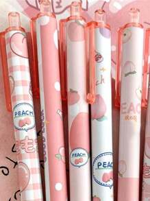 12pcs/10pcs/6pcs/4pcs/1pc Random Color Peach Push-Button Ballpoint Pens, Cute Pink Neutral 0.5mm Black Ink Pens, Essential School & Office Supplies, Signature & Marking Pens - Multicolor - View 10