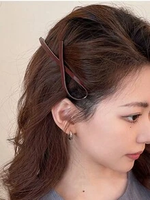 1pc Simple Line Hair Clip For Women, Elegant Half Updo Spring Clip Design For Girls, 2024 New Arrival Accessory To Pair With Outfits - Multicolor - View 4