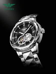 JINLERY名品男士自動機械手錶，發光3ATM防水，高品質奢華金色羅馬數字錶盤，商務多場合合適 - 黑與白 - 查看 3