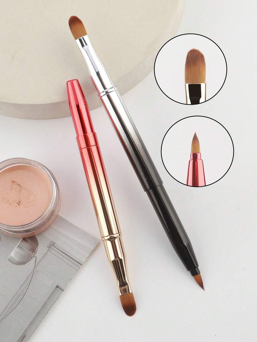 1pc Dual-Ended Retractable Lip Brush, Concealer Brush, Portable Makeup Brush With Cap - Multicolor - View 1