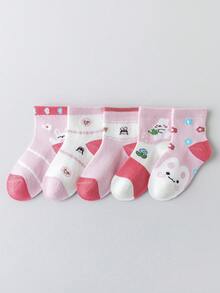 5 Pairs/Set Cute Cartoon Rabbit Pattern Mid-Calf Socks For Girls, Comfortable And Soft, Suitable For Daily Casual Wear In Spring And Summer - Multicolor - View 3