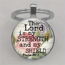 Inspirational Christian Keychain - Alloy Keyring With Bible Verse "The Lord Is My Strength And My Shield" Psalm 28:7 - Uplifting Gift For Christians, Suitable For Christmas, Baptism Or Any Occasion Gifts For Mother, Father, Graduation, And Teacher - Multicolor New-14 - View 1