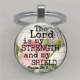 Inspirational Christian Keychain - Alloy Keyring With Bible Verse "The Lord Is My Strength And My Shield" Psalm 28:7 - Uplifting Gift For Christians, Suitable For Christmas, Baptism Or Any Occasion