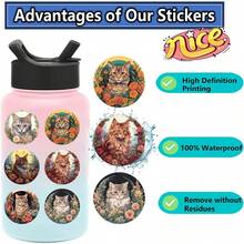 50入組小貓郵票貼紙乙烯基美學貼紙，適用於剪貼簿、日記、筆記型電腦、杠、滑板、水瓶、電腦、手機、卡通、硬帽和汽車貼紙