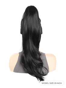 20英寸爪夾式假髮馬尾，長直髮型合成纖維假髮，自然外觀，黑棕色，女士用 - 黑色 - 查看 2