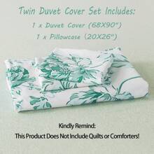 BedTreat Floral Duvet Cover Set Queen Size,3pcs Reversible Pattern-Solid Design Bedding Set,1 Duvet Cover With Zipper Closure & 8 Ties And 2 Pillow Shams,Soft(No Comforter) - Agate Green - View 7