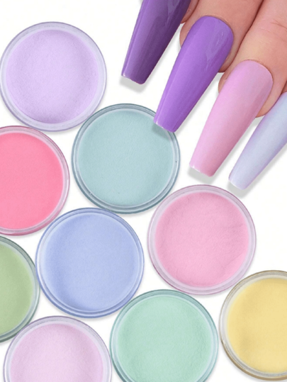 9-Color Y2K Macaron Color Nail Product, Acrylic Powder, Carved & Extended 3-In-1 Crystal Powder, Nail Art Painting, Salon Nail Art Supplies, UV Nail Art, 10g Acrylic Press On Nails