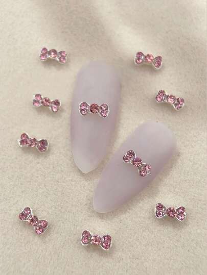 Mini Pink Diamond Bow Nail Drills Rhinestones 10Pcs 3D Alloy Nail Art Decorations Diy Nail Charms Nail Gems Nail Supplies Nails