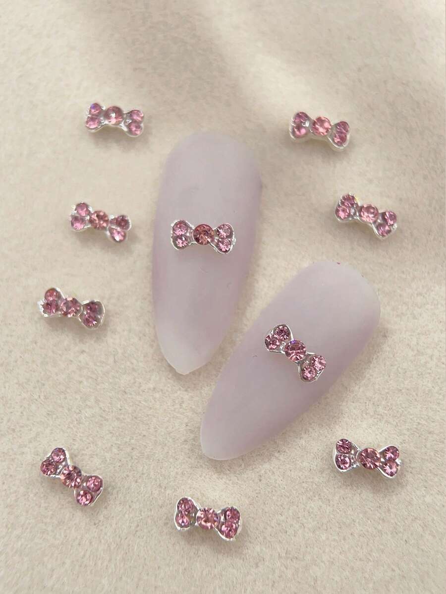 迷你粉色钻石蝴蝶结美甲钻 10 件 3D 合金美甲装饰 DIY 美甲饰品 美甲宝石 美甲用品 美甲 - 彩色 - 查看 1