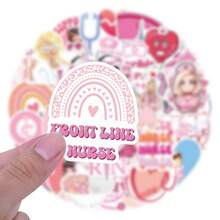 55PCS Pink Nurse Stickers Vinyl Aesthetics Stickers For Scrapbooking, Diary, Laptop, Bumper, Skateboard, Water Bottle, Computer, Phone, Cartoon, Hard Hat, Car Stickers And Decals - Multicolor - View 3