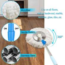 Cây lau nhà và xô có bộ vắt, Hệ thống xô và cây lau nhà 360° với 3 cây lau nhà bằng sợi nhỏ và tay cầm mở rộng 61", Xô lau nhà để lau sàn - Màu xanh lam - Xem 4