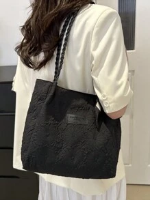 Tot Bag With A Flower Pattern With Silk Scarf, Bow Purse For Women - Black - View 4