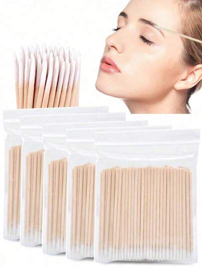 1000pcs/700pcs/500pcs/200pcs/100pcs/Pack Disposable Wooden Micro Mascara Wands Without Lint, Lash Extension Tool And Glue Remover, Mini Makeup Brush, Eyebrow Brush, Eyeshadow Brush, Brush