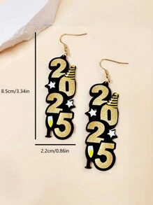 創意聖誕閃閃發光2025數位耳環，假日配飾 - 數位 - 查看 3