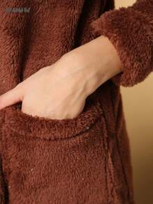 WUUW Women's Long Open Teddy Coat With Pocket,Women's Tracksuit - 駝色 - 查看 9