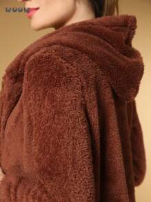 WUUW Women's Long Open Teddy Coat With Pocket,Women's Tracksuit - 駝色 - 查看 8